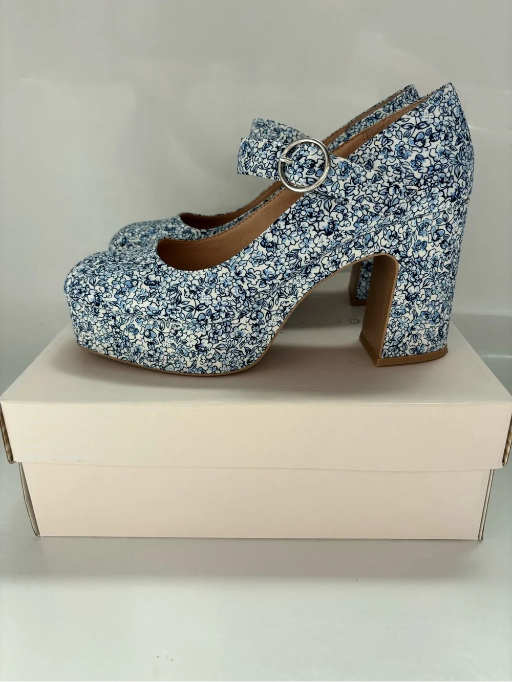 Blue Floral Mary Jane Platform Heels